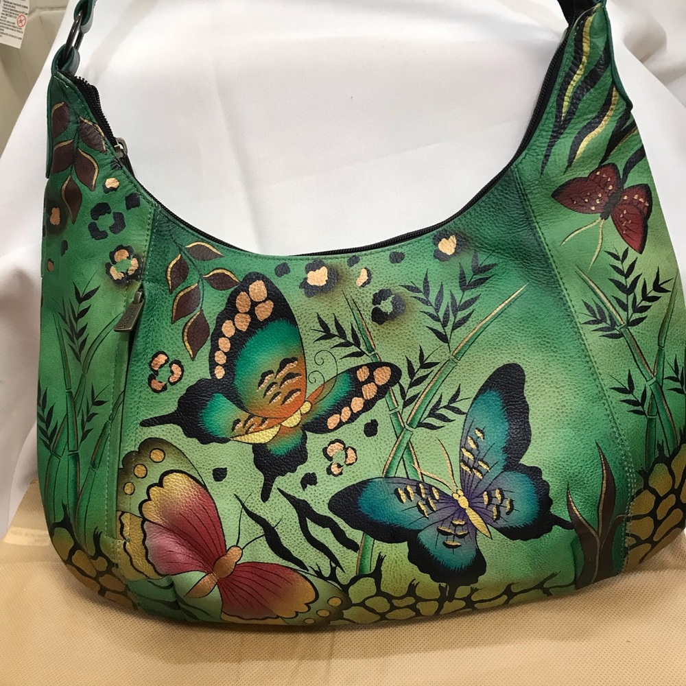 Anuschka Handpainted Butterflies Leather Shoulder Bag - Picture 4 of 13